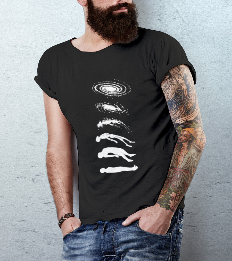 Ascending Galaxy Human Evolution Skeleton Floating Man T-Shirt