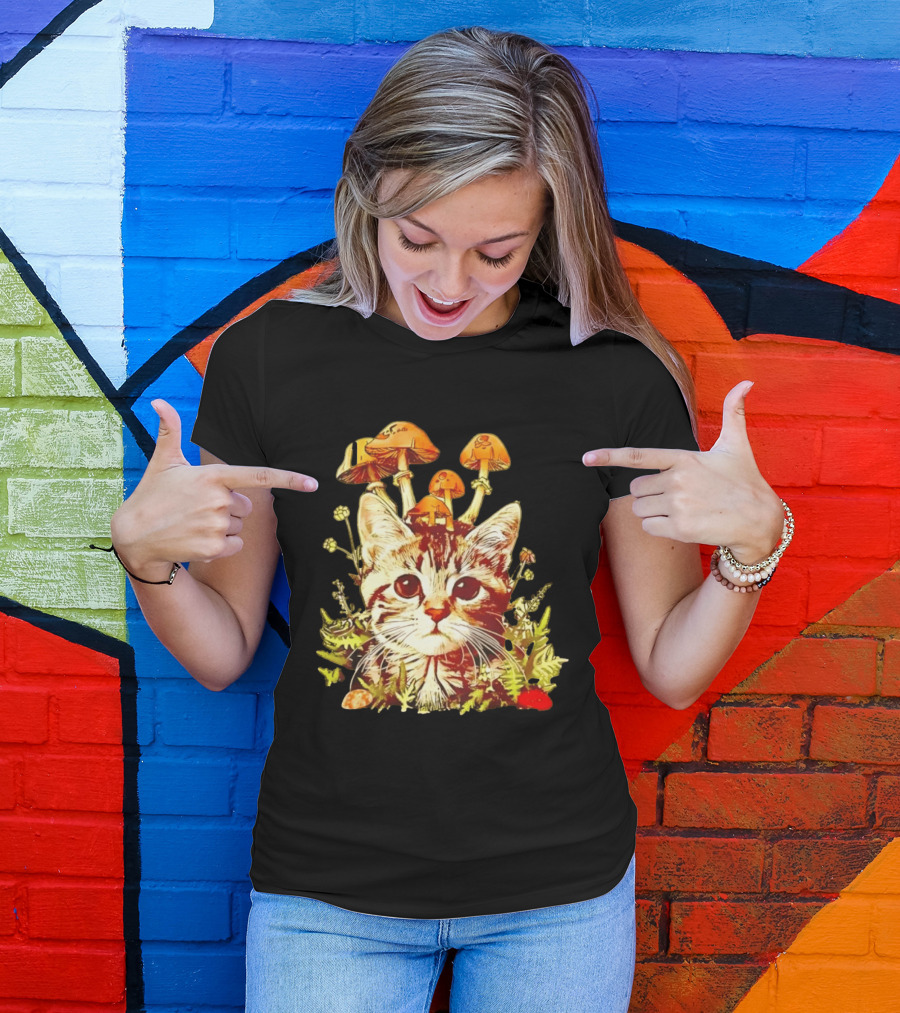 Blooming At My Own Pace Cat With Mushrooms T-Shirt
