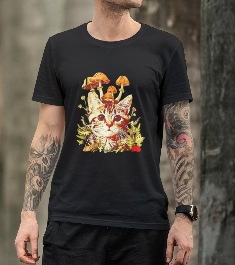 Blooming At My Own Pace Cat With Mushrooms T-Shirt
