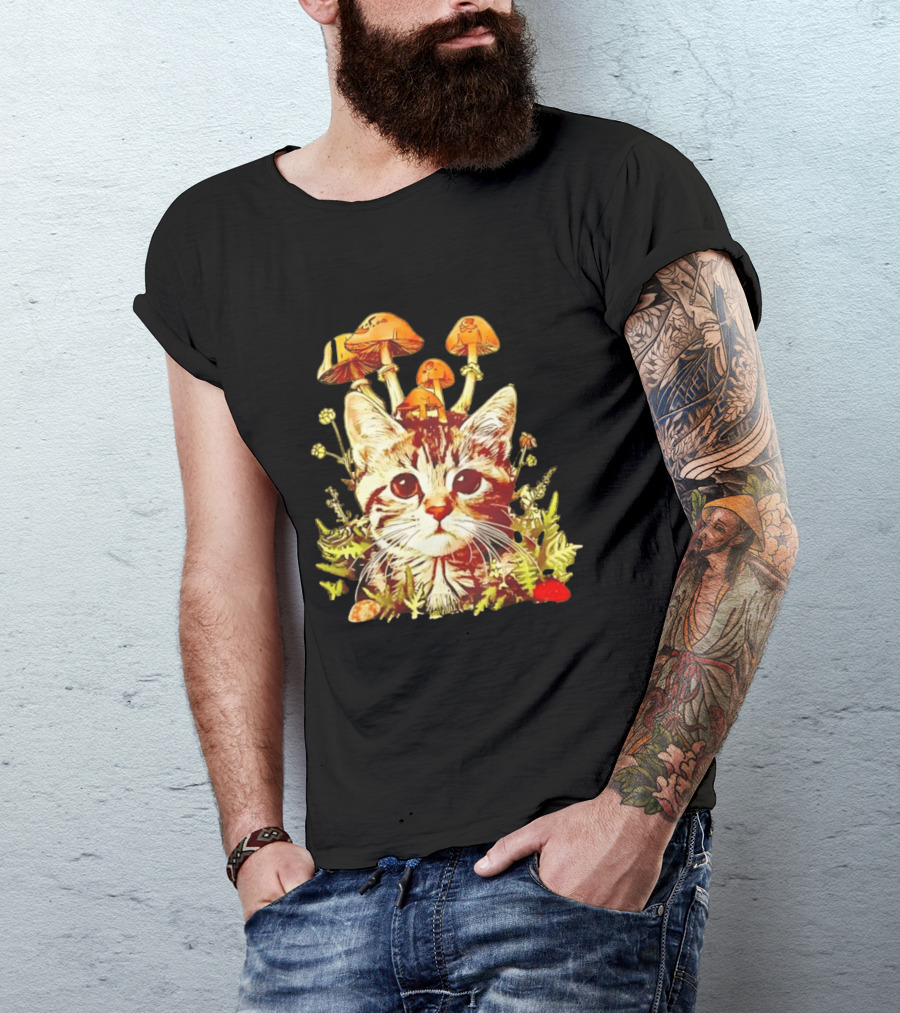 Blooming At My Own Pace Cat With Mushrooms T-Shirt