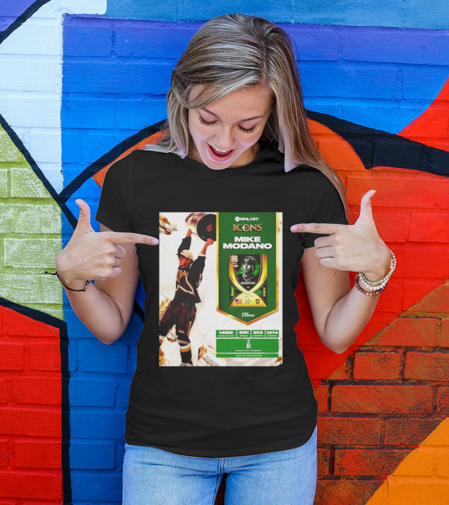 NHL 27 Icons Mike Modano Dallas Stars Player Stats And Achievements T-Shirt