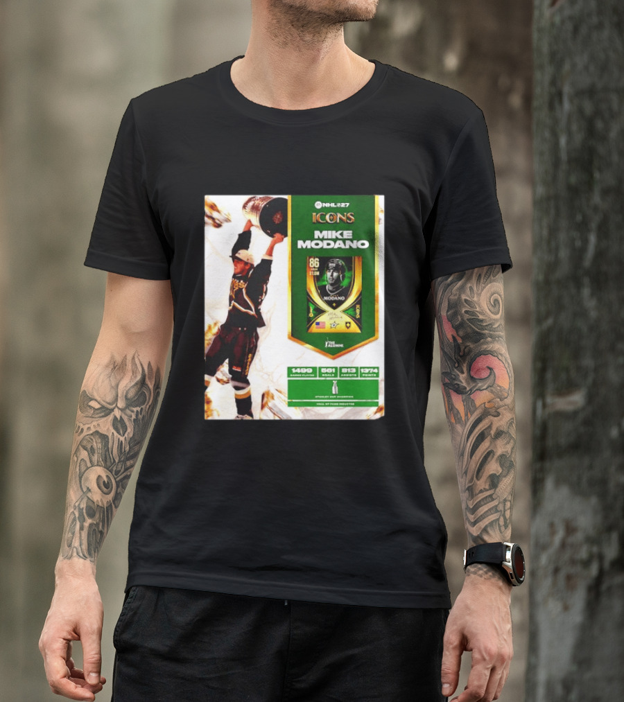 NHL 27 Icons Mike Modano Dallas Stars Player Stats And Achievements T-Shirt