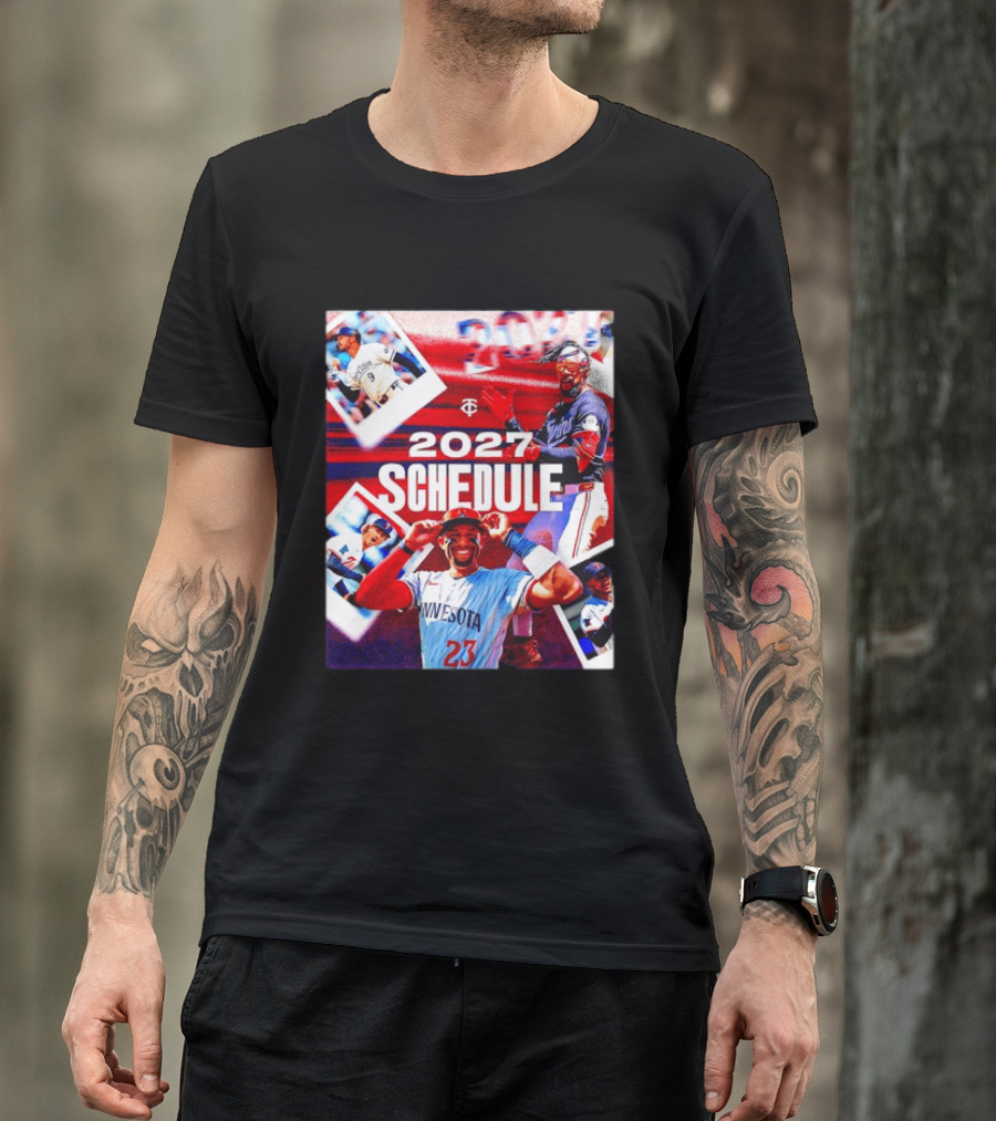 Minnesota Twins 2027 Schedule Collage With Players And Photos T-Shirt