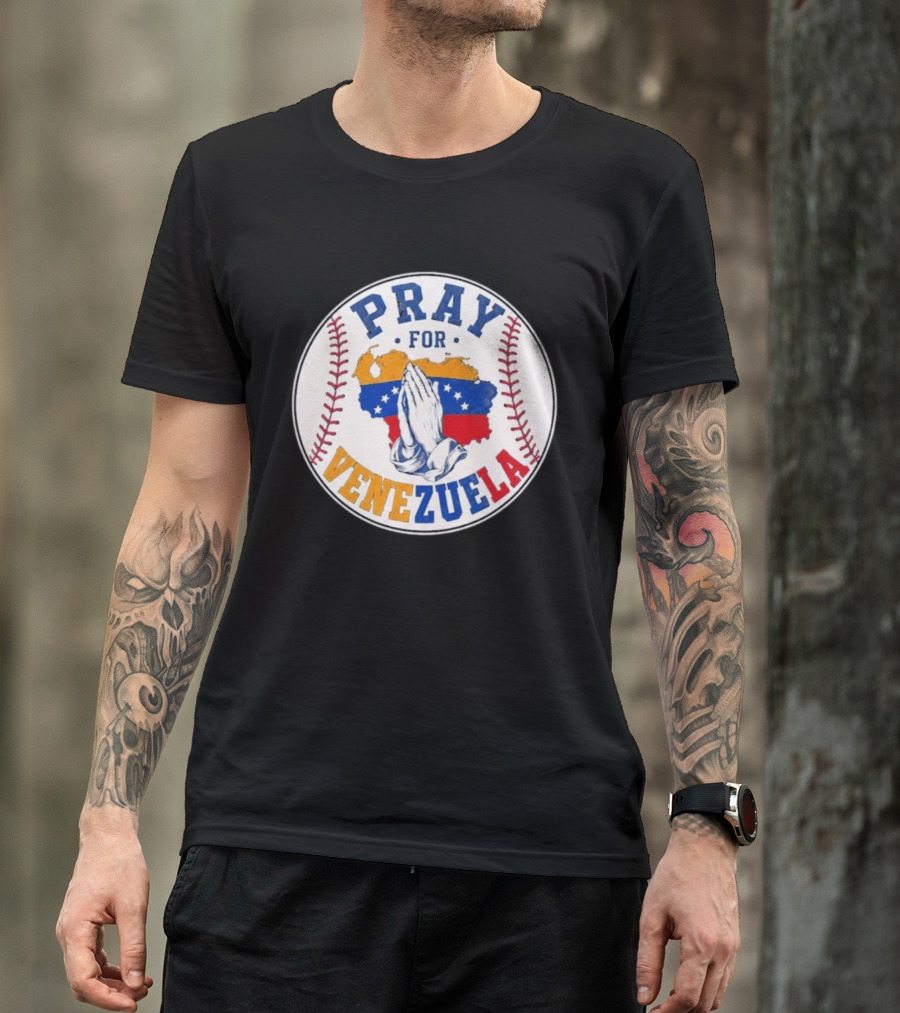 Pray For Venezuela Baseball Map Hands T-Shirt