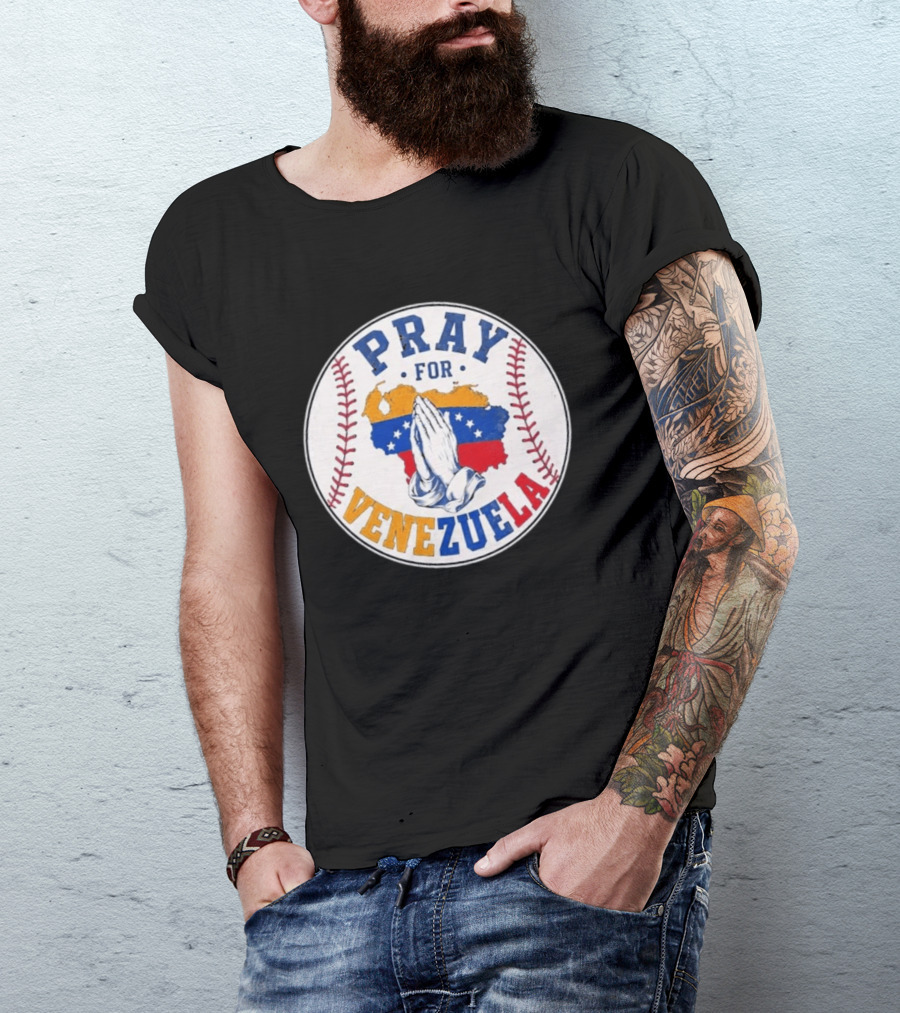 Pray For Venezuela Baseball Map Hands T-Shirt