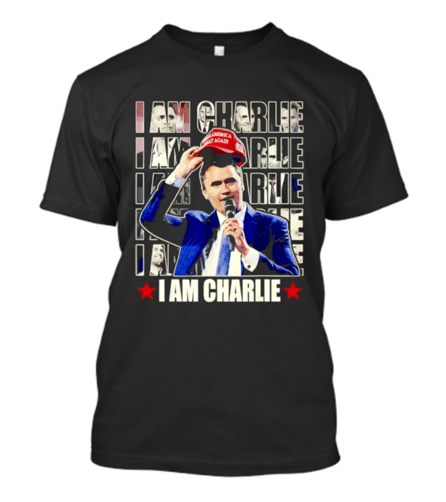 I Am Charlie With Make America Great Again Hat Repeated T-Shirt