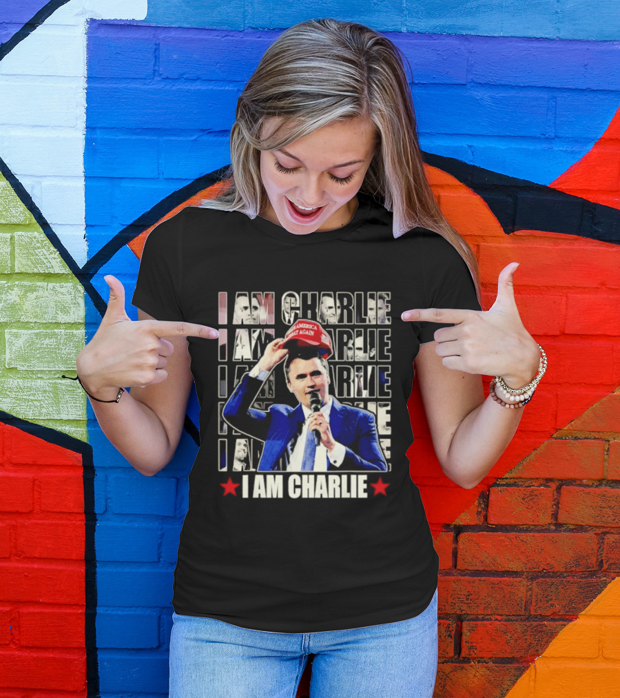 I Am Charlie With Make America Great Again Hat Repeated T-Shirt