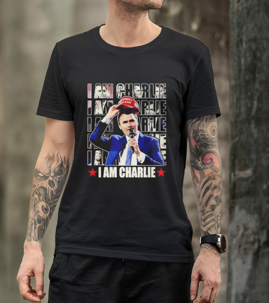 I Am Charlie With Make America Great Again Hat Repeated T-Shirt