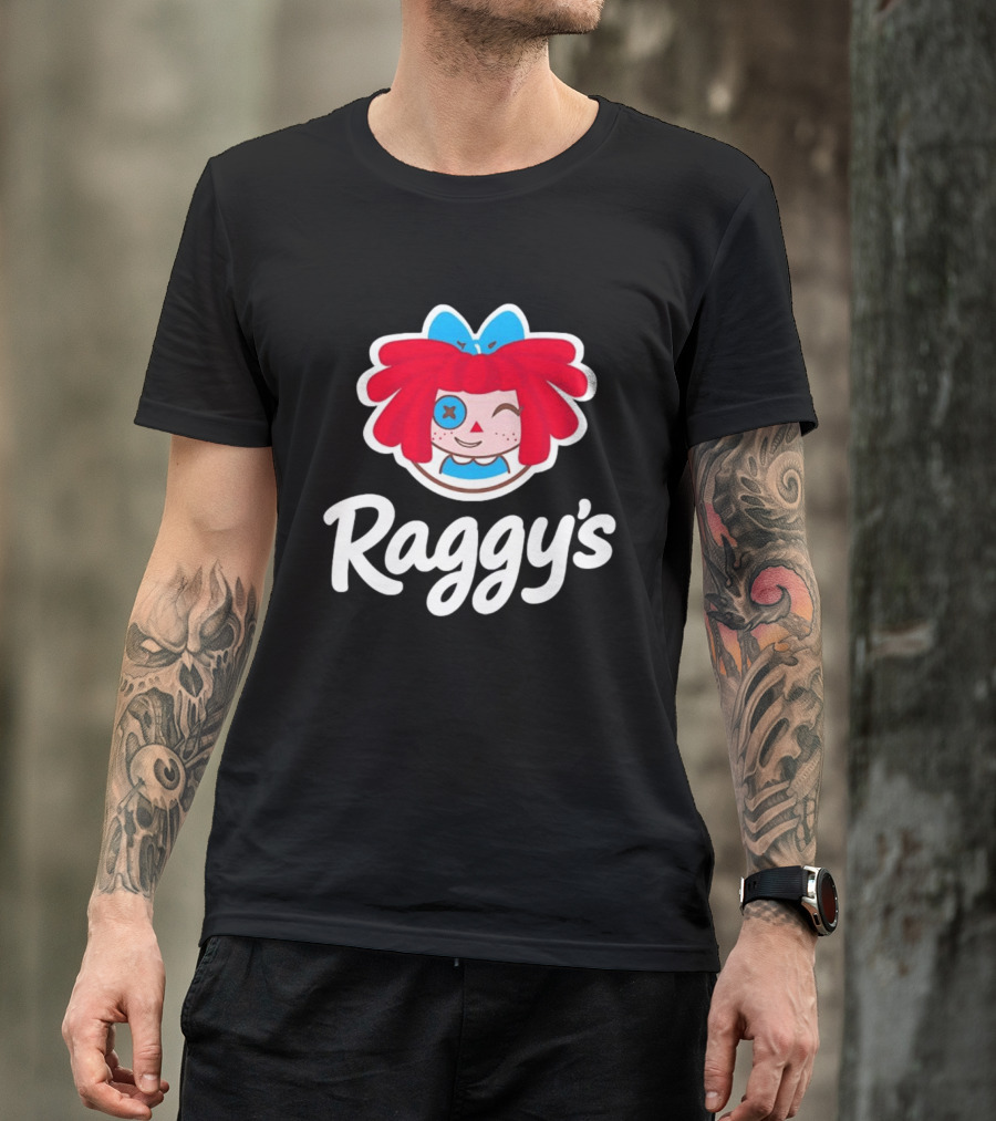 Raggy's Raggedy Ann Cartoon Character Red Hair Blue Bow T-Shirt