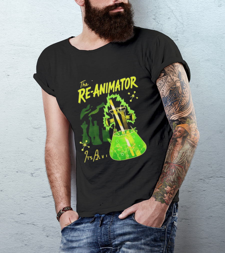 The Re Animator It's Alive Green Lab Flask Horror Film T-Shirt