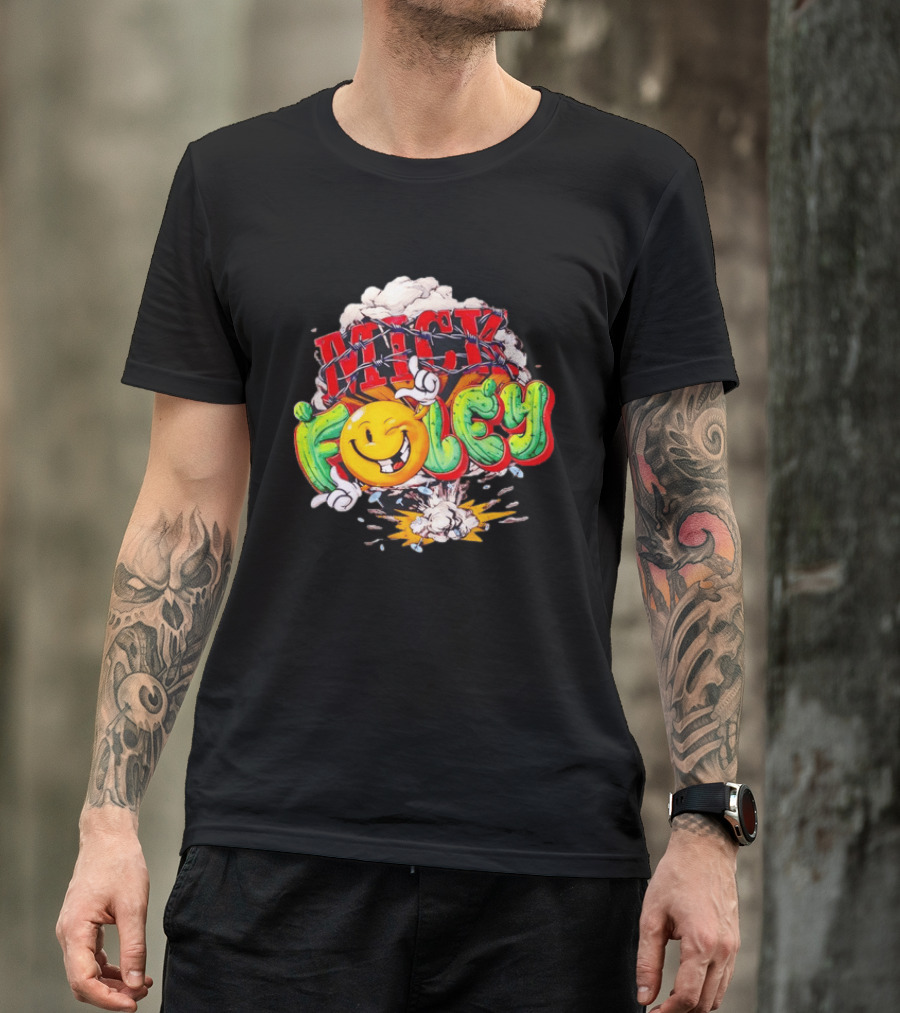 Mick Foley Cactus Smiley Face Barbed Wire Explosive Burst T-Shirt