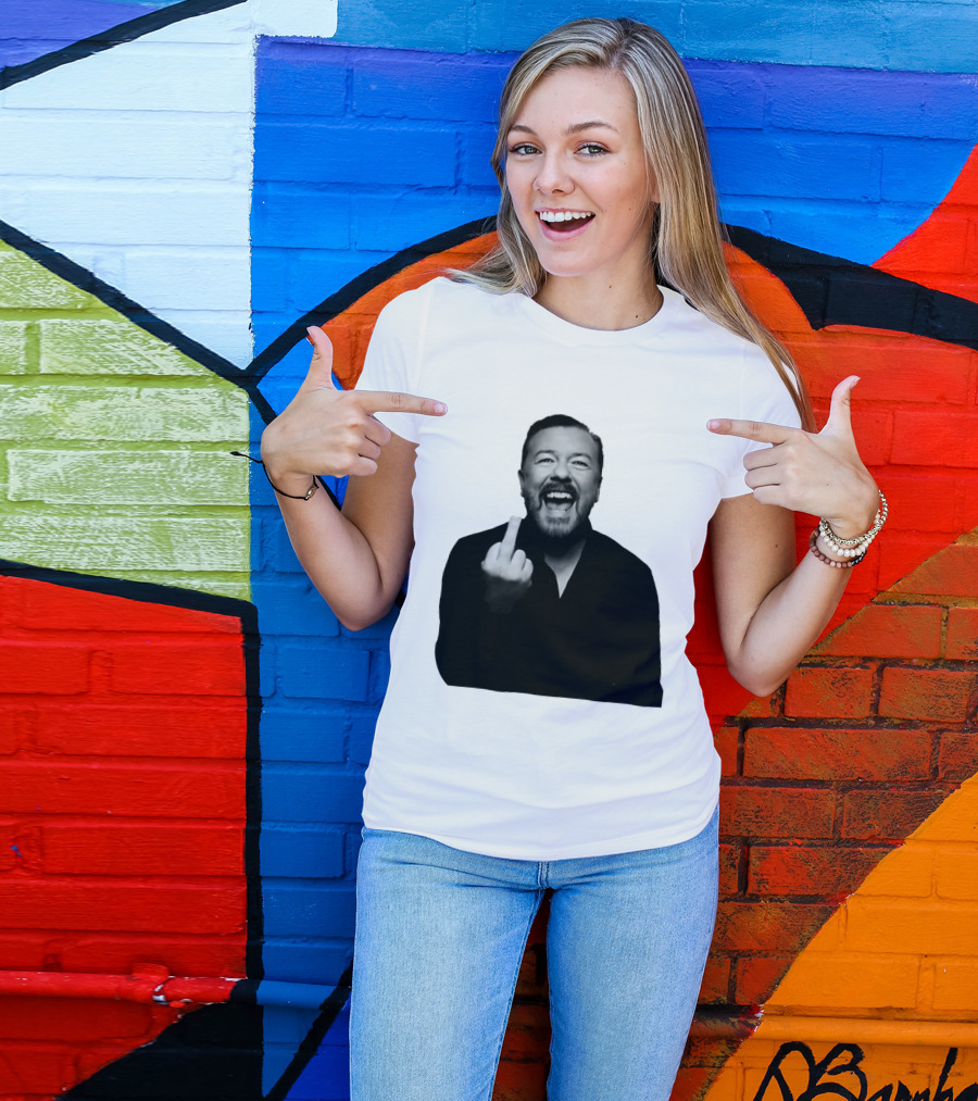 Anh Ricky Gervais Laughing Middle Finger Gesture T-Shirt