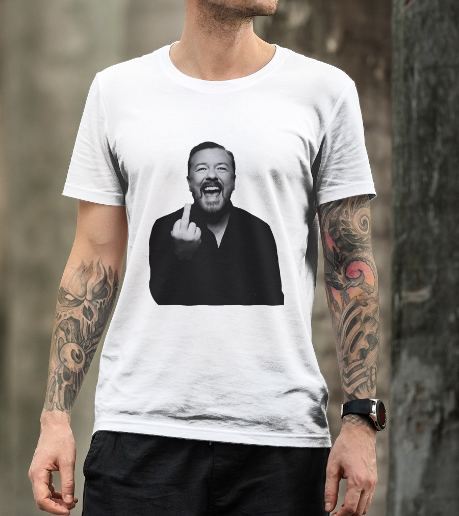 Anh Ricky Gervais Laughing Middle Finger Gesture T-Shirt