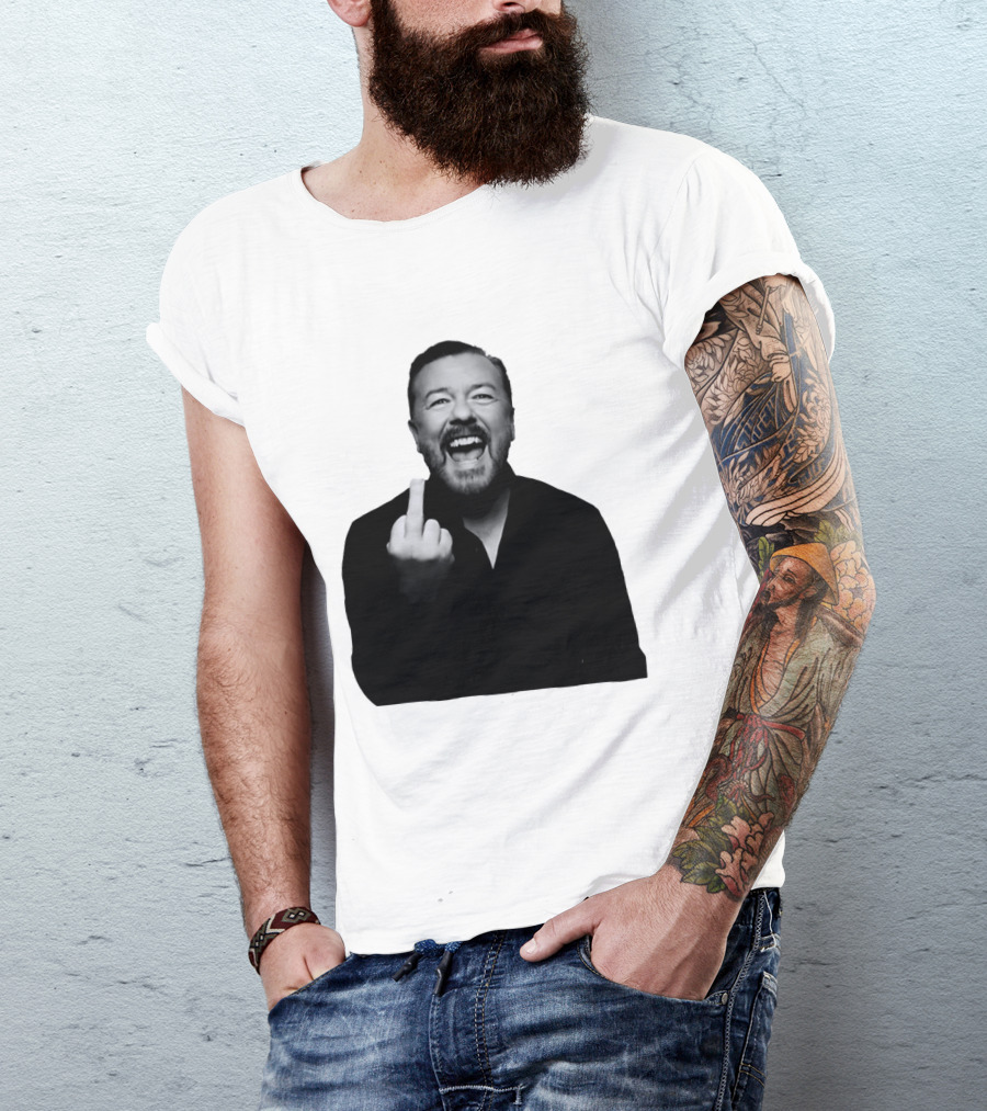 Anh Ricky Gervais Laughing Middle Finger Gesture T-Shirt