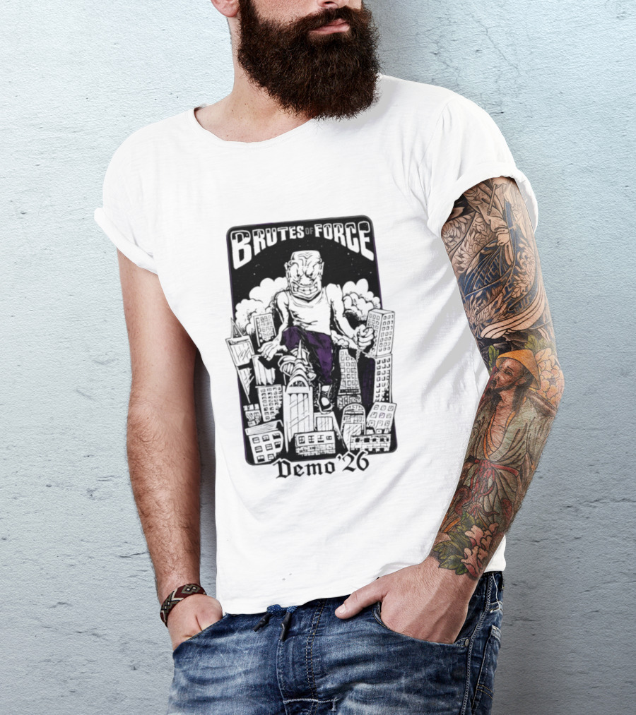 Brutes Of Force Demo '26 Hardcore Punk Band Monster Destroying City T-Shirt