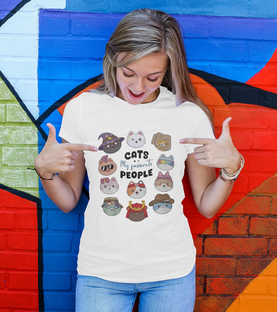 Cats Are My Favorite People Cute Wizard Ninja Cowboy Kawaii Kittens T-Shirt