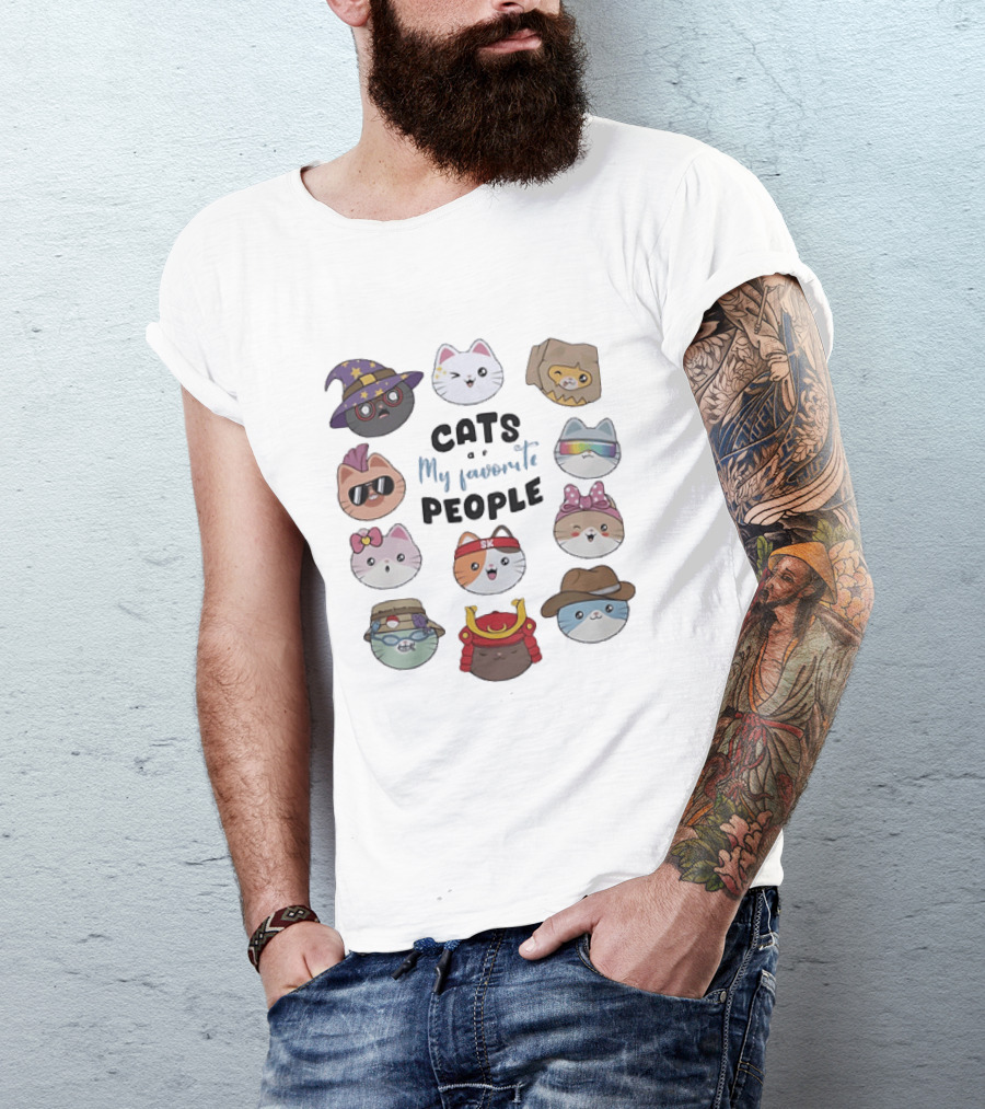 Cats Are My Favorite People Cute Wizard Ninja Cowboy Kawaii Kittens T-Shirt