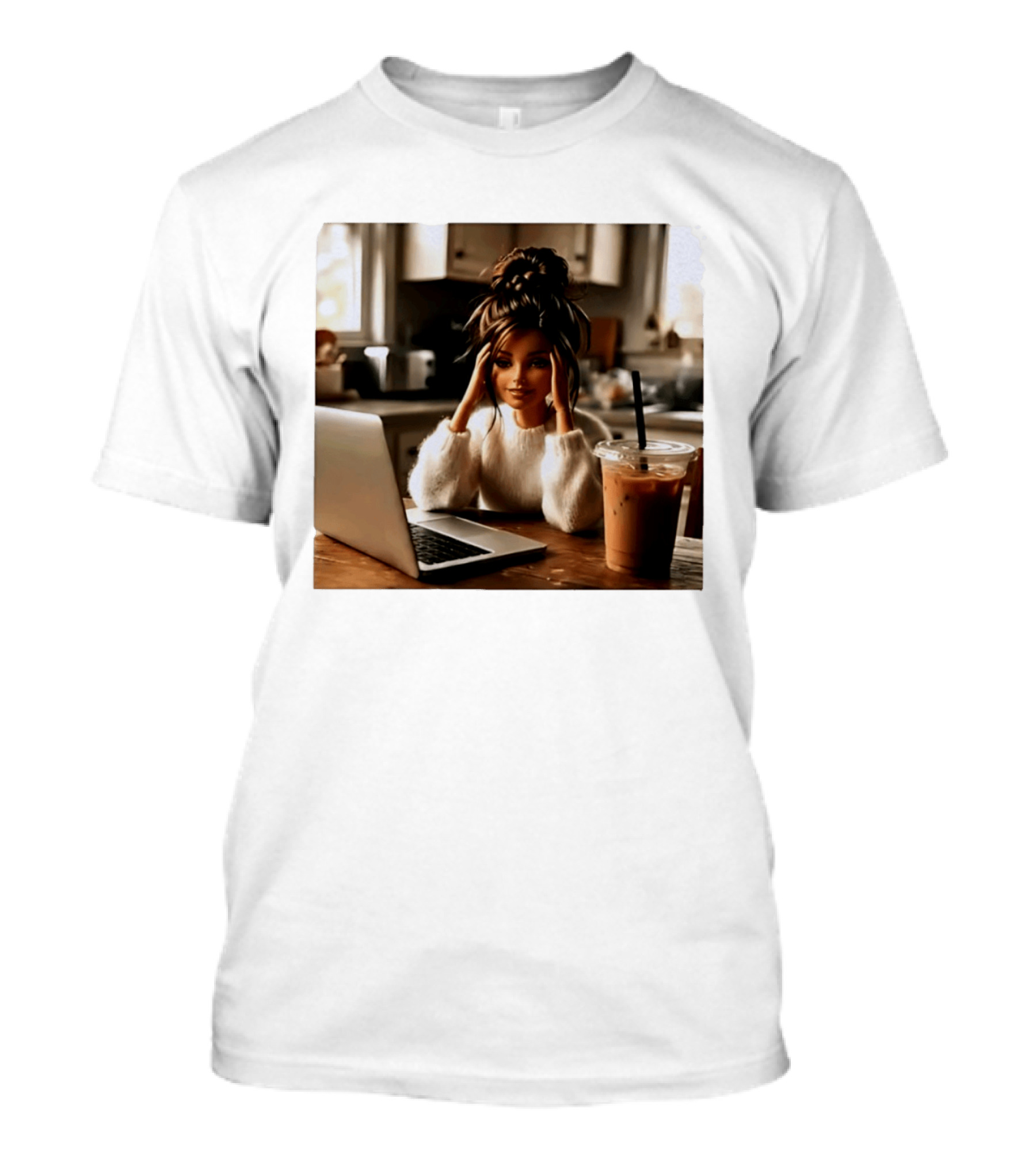 Crashing Out Barbie Girl With Coffee And Laptop Vibes T-Shirt