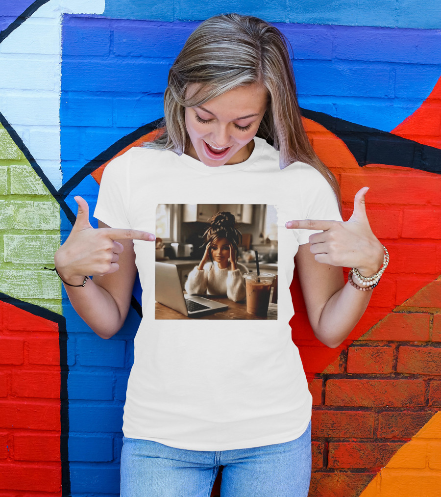 Crashing Out Barbie Girl With Coffee And Laptop Vibes T-Shirt