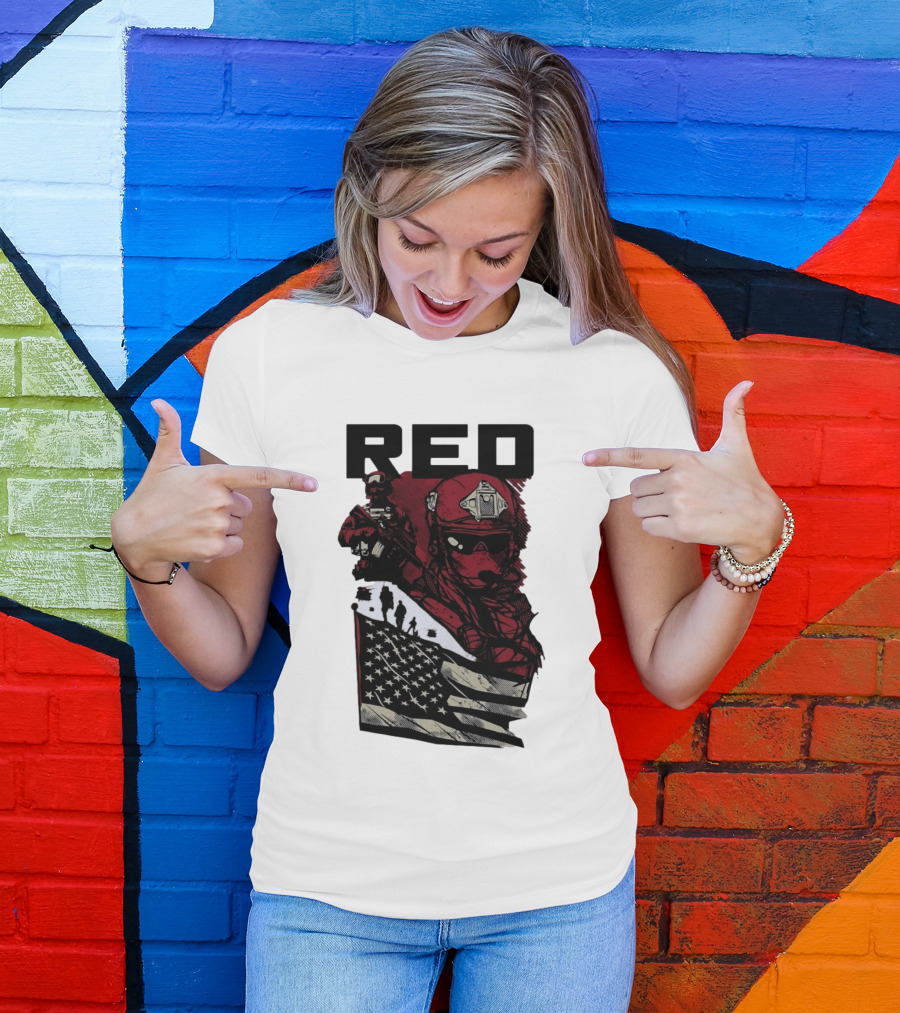 Red Military Special Forces Soldier American Flag T-Shirt