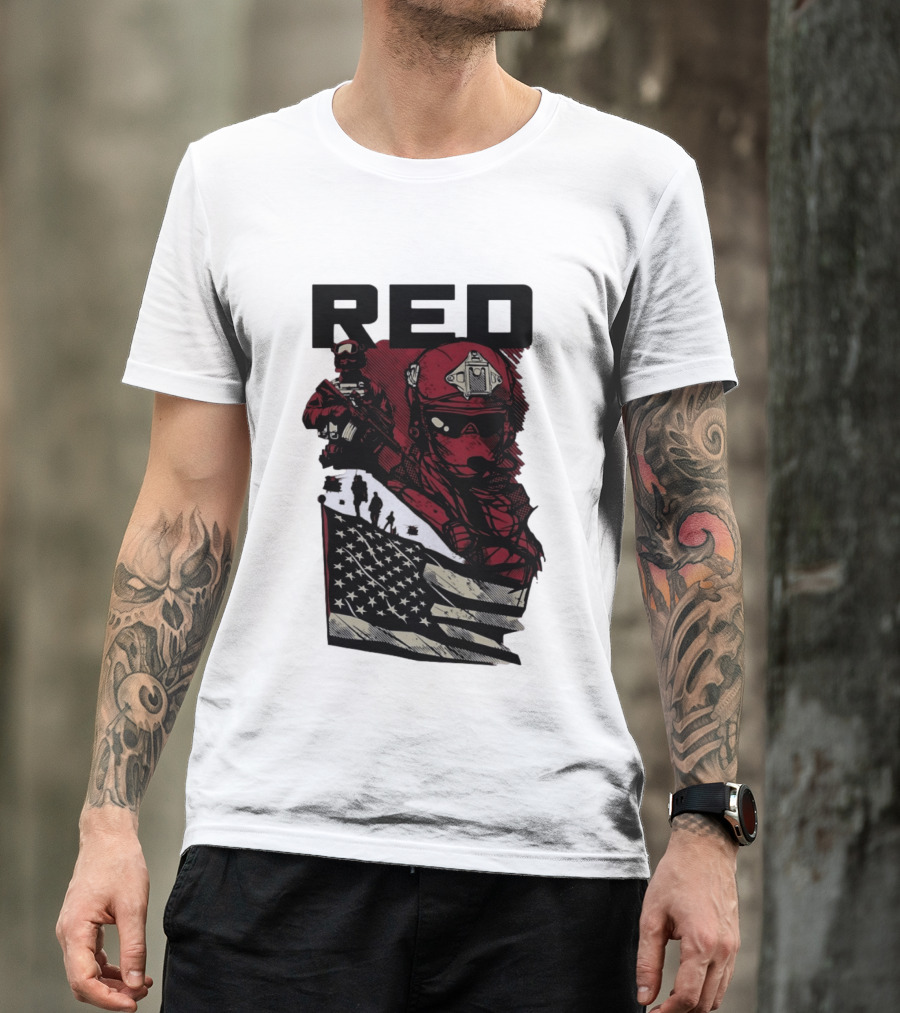 Red Military Special Forces Soldier American Flag T-Shirt