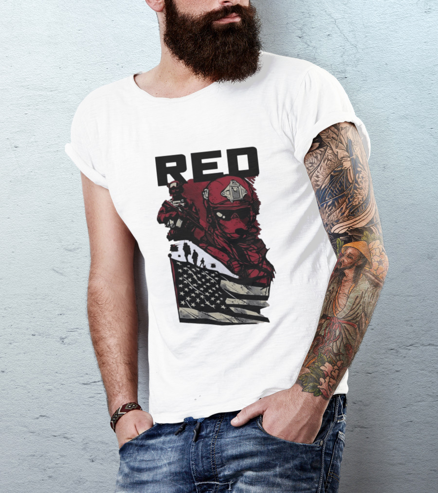 Red Military Special Forces Soldier American Flag T-Shirt