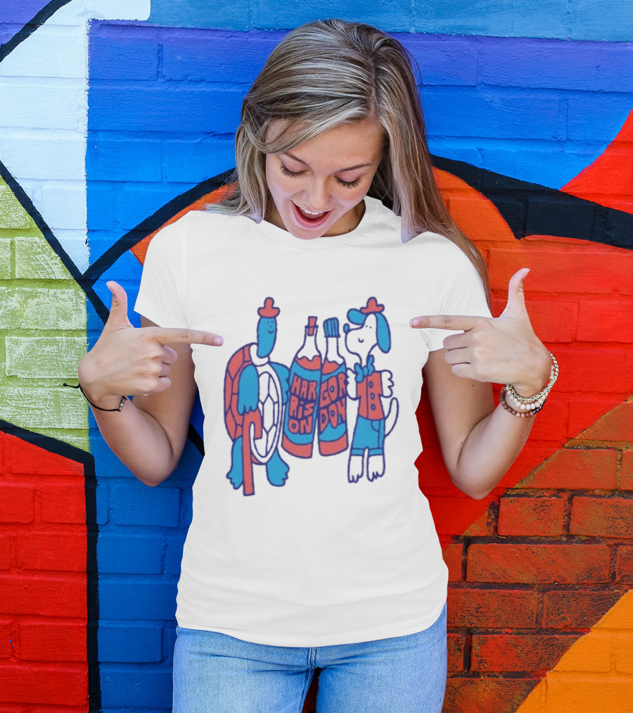 Harrison Gordon Honey TV Turtle Dog Duo With Bottles T-Shirt