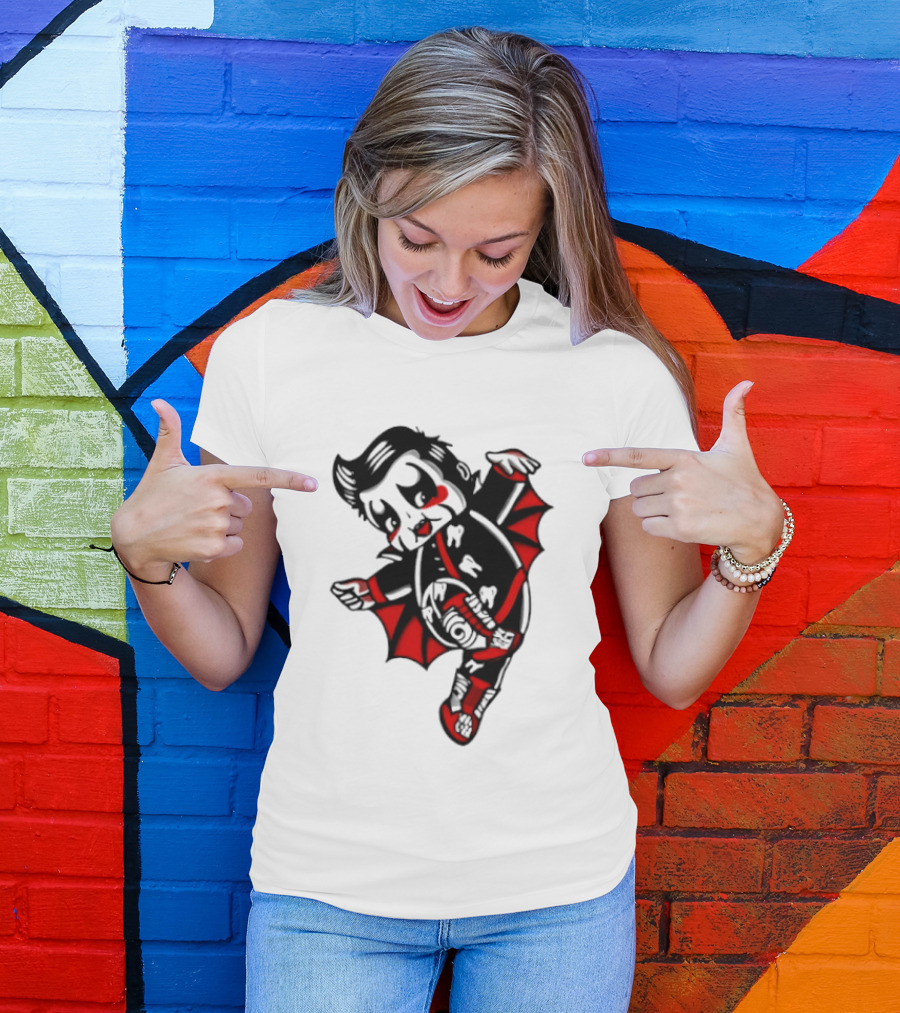 Little Vampire Kewpie Doll With Wings Teeth And Red Details T-Shirt