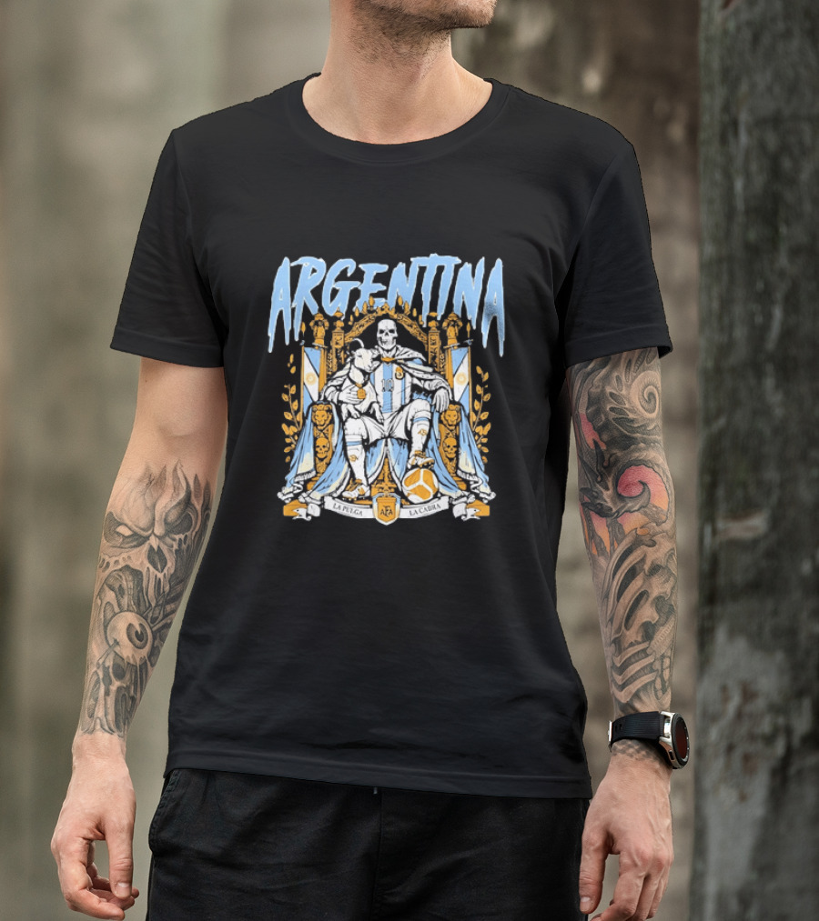 Argentina Lionel Messi La Pulga La Cabra Goat Skeleton Throne AFA Soccer T-Shirt