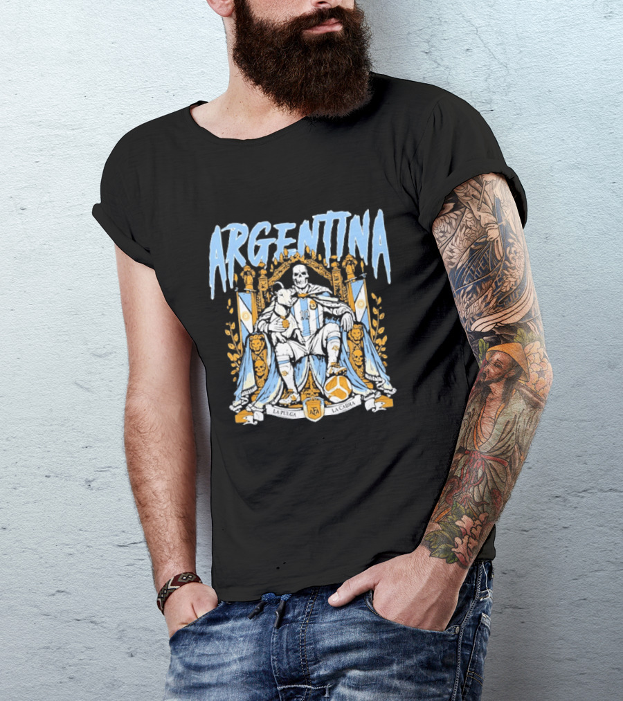 Argentina Lionel Messi La Pulga La Cabra Goat Skeleton Throne AFA Soccer T-Shirt