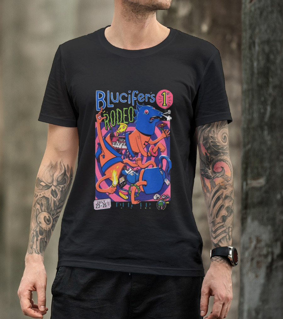 Blucifer's First Rodeo Denver CO July 23 26 2026 Colorful Cartoon T-Shirt
