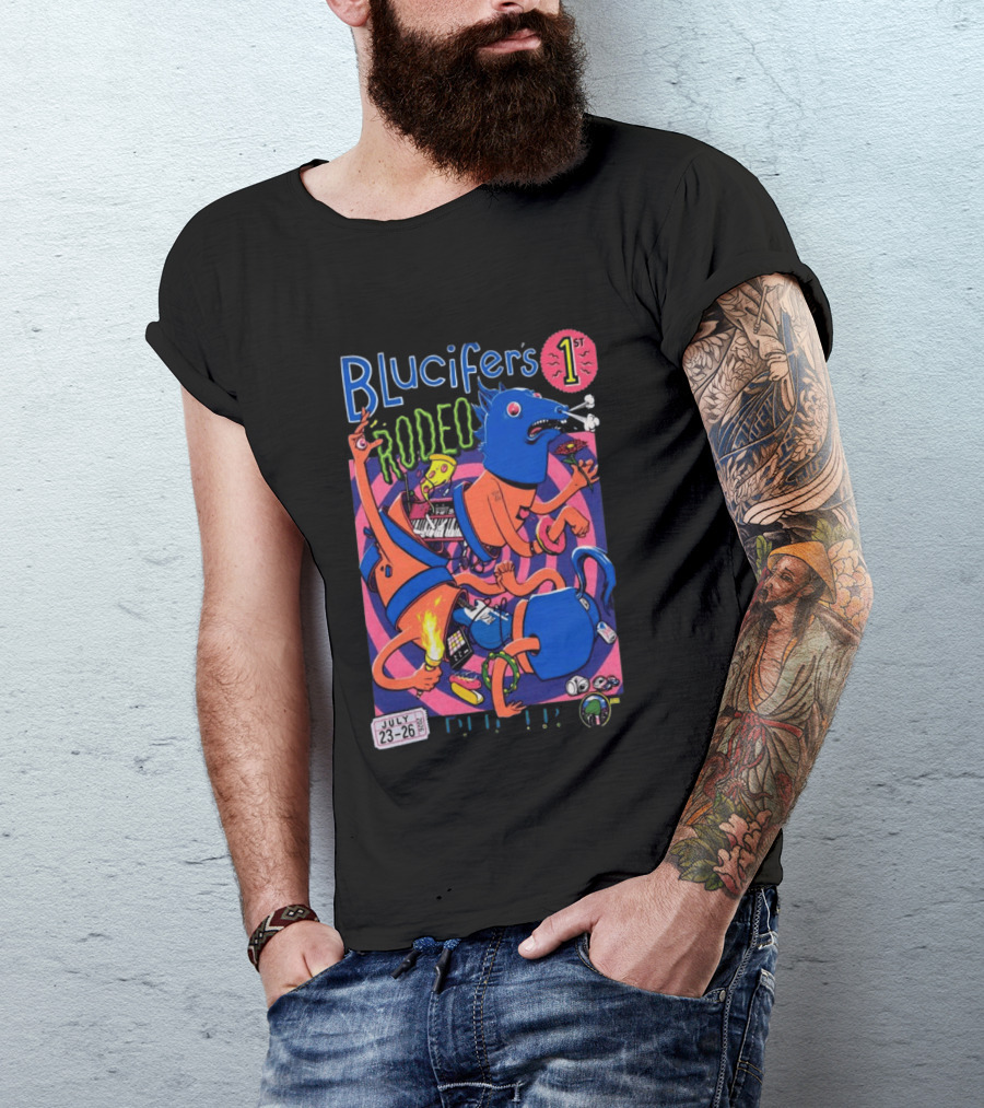 Blucifer's First Rodeo Denver CO July 23 26 2026 Colorful Cartoon T-Shirt