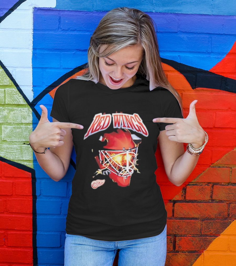 Detroit Red Wings Goalie Mask Red Lightning Burst T-Shirt