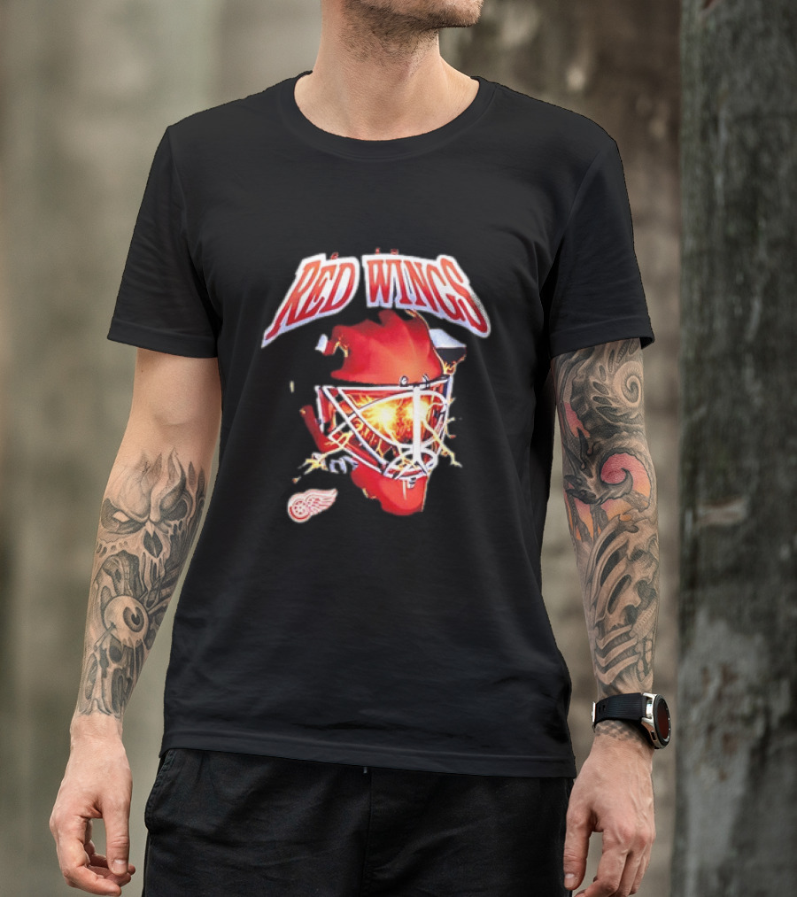 Detroit Red Wings Goalie Mask Red Lightning Burst T-Shirt