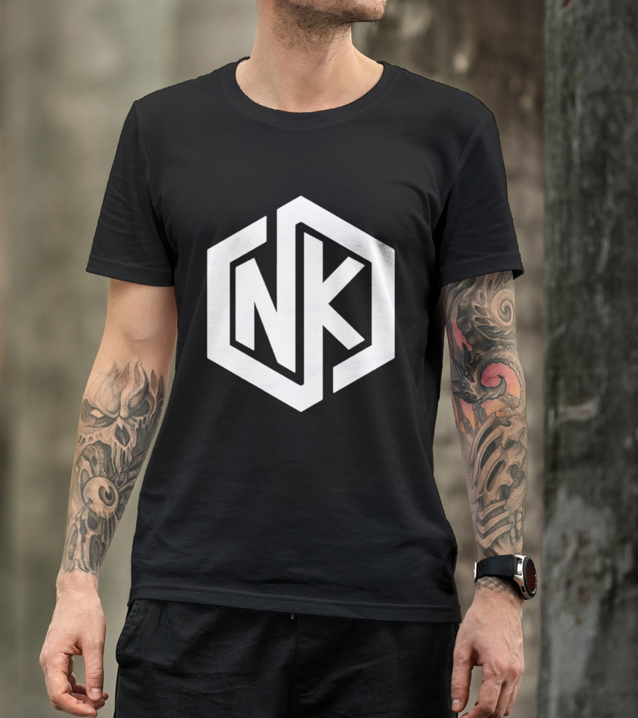NK Minimalist Hexagon Symbol White Marble Effect T-Shirt