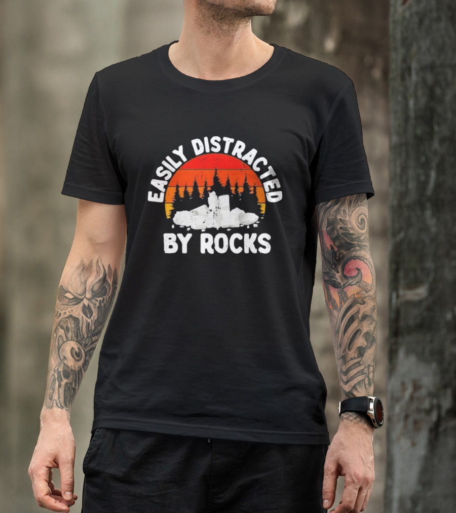 Easily Distracted By Rocks Geologists Forest Sunset T-Shirt