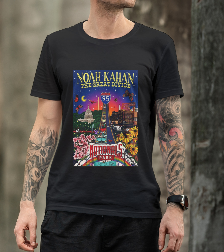 Noah Kahan The Great Divide Nationals Park July 22 2026 Washington D C Interstate 95 Capitol Flowers Butterflies T-Shirt