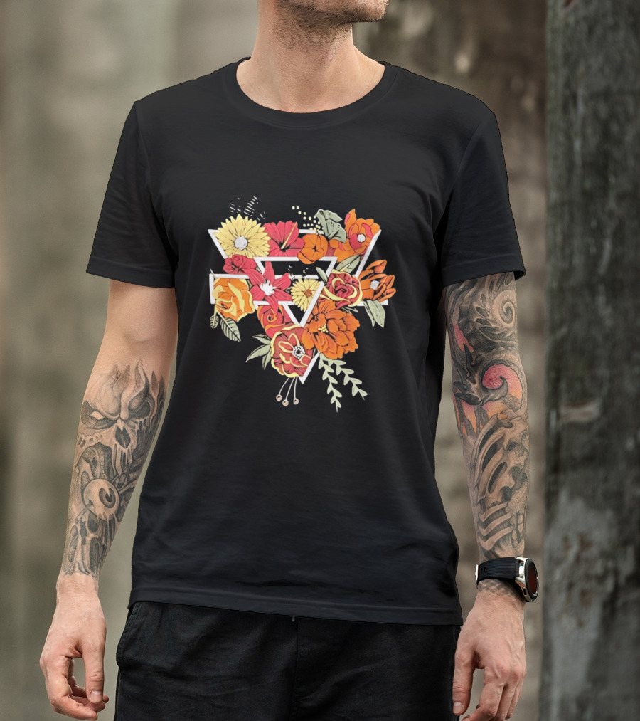 Floral Geometric Triangle Botanical Flowers Garden Blossom T-Shirt
