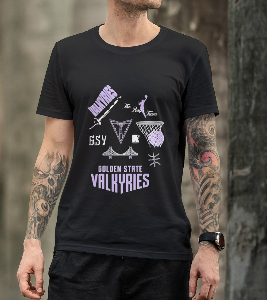 Golden State Valkyries The Bay's Team Basketball Collage GSV Bridge Sword T-Shirt