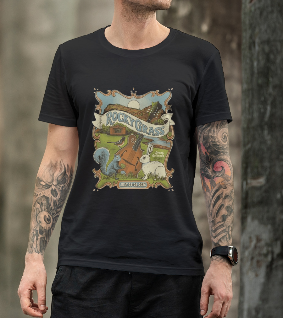RockyGrass Festival July 24 26 2026 Planet Bluegrass Ranch Lyons Colorado Wildlife And Banjo Scenery T-Shirt