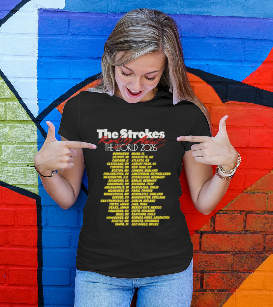 The Strokes Reality Awaits The World Tour 2024 Cities List T-Shirt
