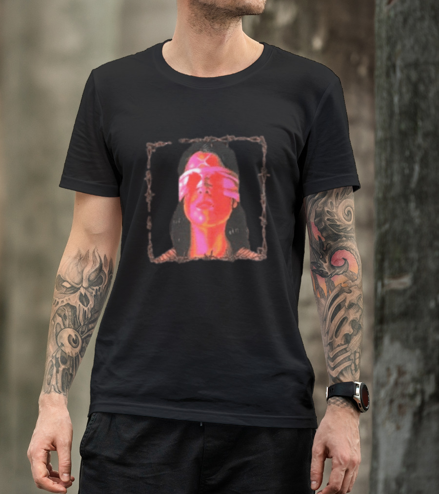 Machin3gir1 Psychowarrior Blindfolded Portrait With Pink Neon Glow T-Shirt