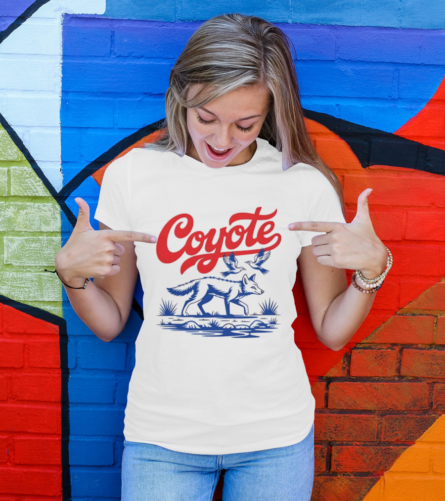 Coyote With Birds In Desert Scene Wild Western Desert T-Shirt