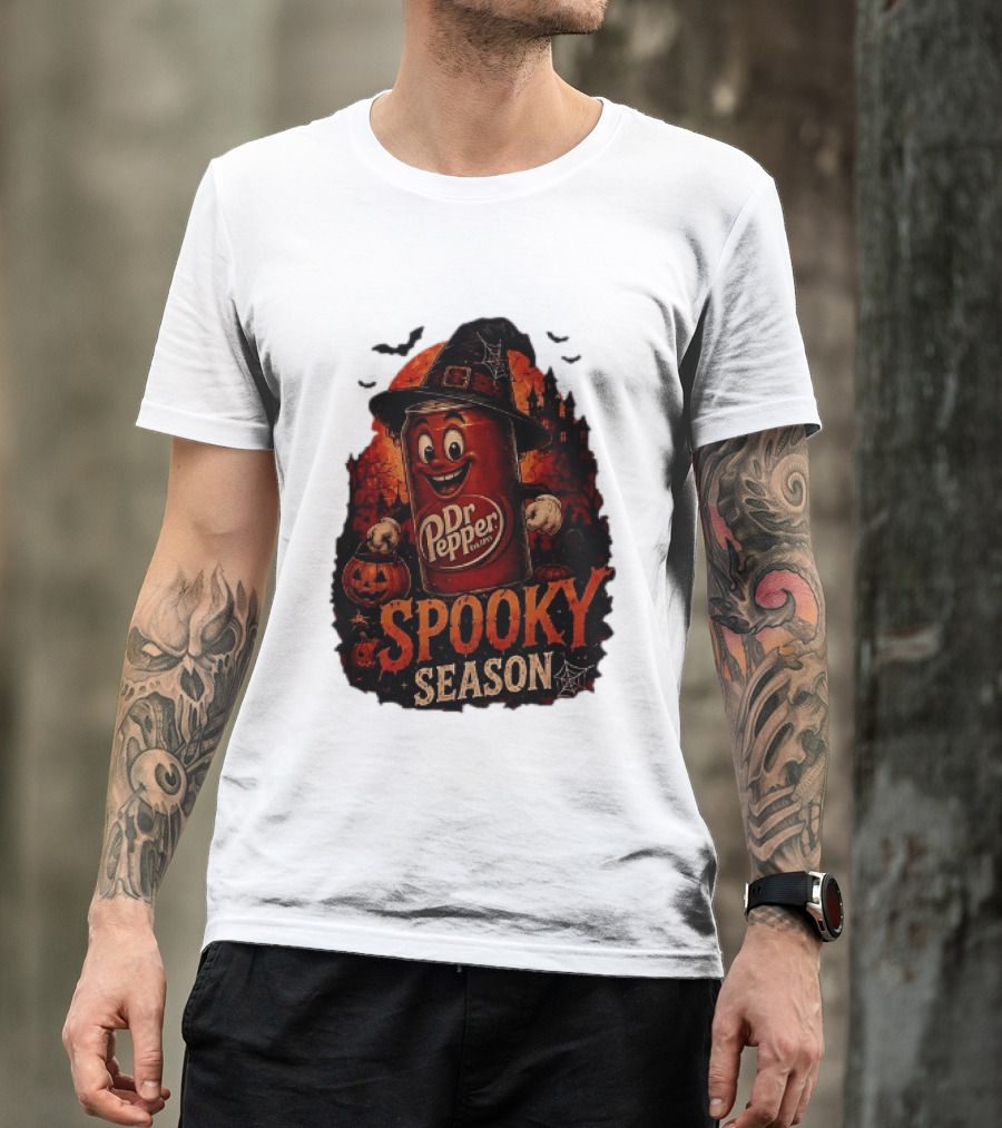 Dr Pepper Halloween Witch Can Spooky Season With Jack O' Lantern And Bats T-Shirt