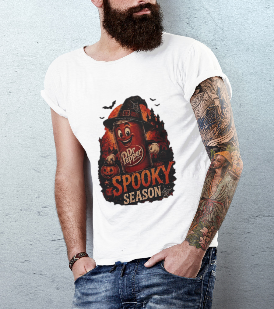 Dr Pepper Halloween Witch Can Spooky Season With Jack O' Lantern And Bats T-Shirt