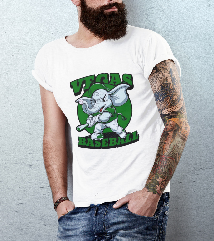Vegas Baseball Elephant Batting Green T-Shirt