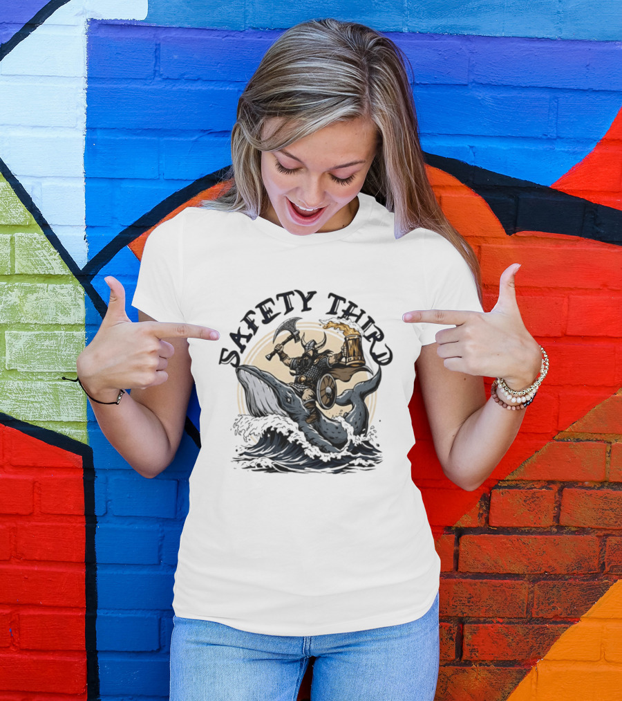 Viking Riding Whale With Beer Horn Safety Third T-Shirt
