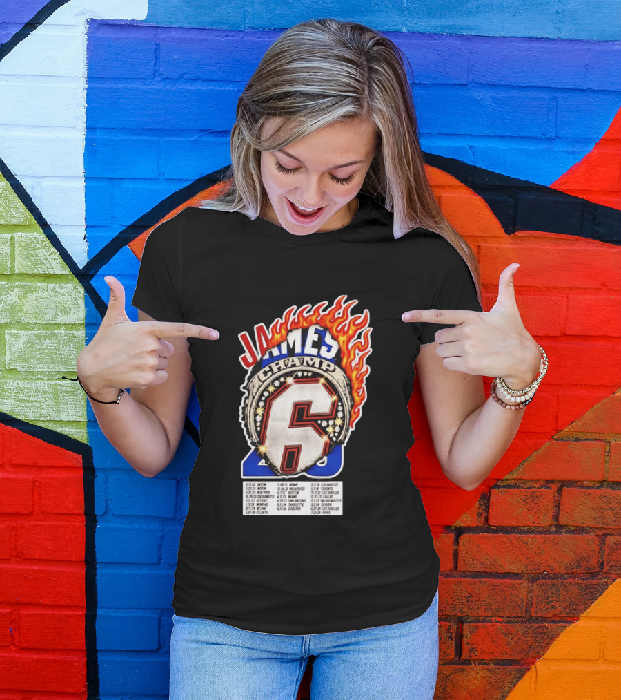 LeBron James Champ 6 Milestone Dates Cleveland Miami Los Angeles 2012 2013 2016 2020 T-Shirt