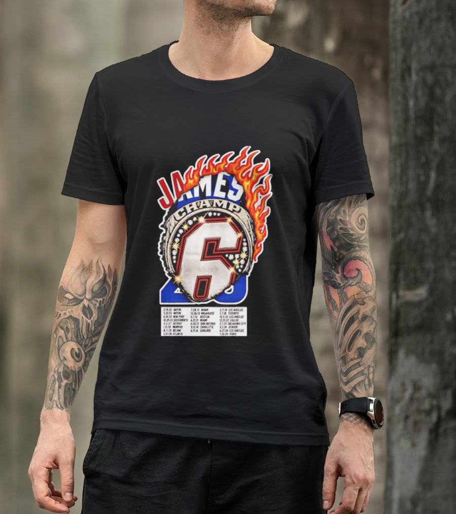 LeBron James Champ 6 Milestone Dates Cleveland Miami Los Angeles 2012 2013 2016 2020 T-Shirt