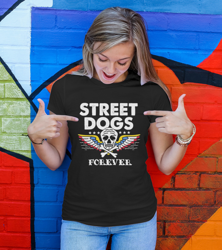 Street Dogs Forever Skull Crossbones Wings Stars T-Shirt